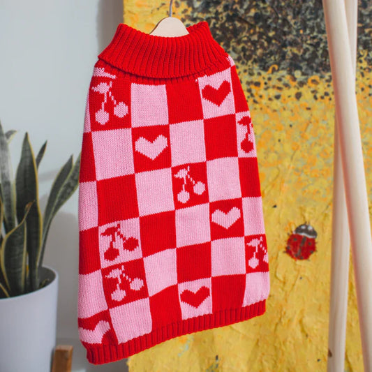 Roll Neck Dog Knitted Love Sweater