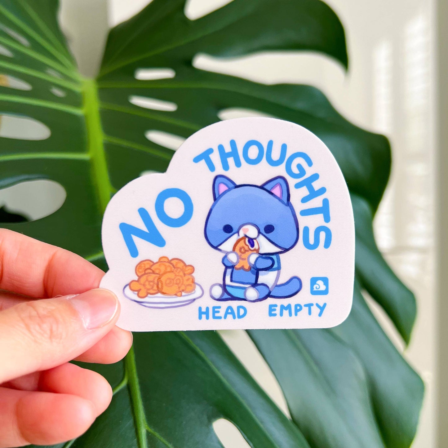 Vinyl Sticker Friendly Blue Cat - No Thoughts Head Empty